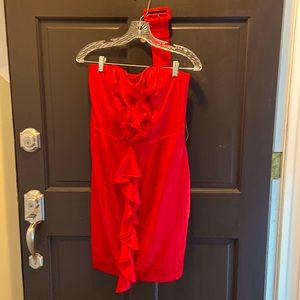 Red Hot Strapless & Ruffled Silk & Spandex Dress